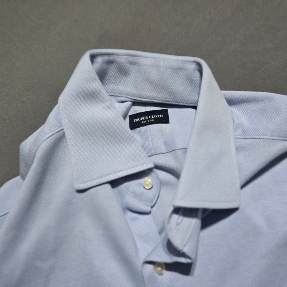 Proper Cloth Dress Shirt Mens 15.5 34.7 Light Blue Japanese Performance Knit - Picture 6 of 7
